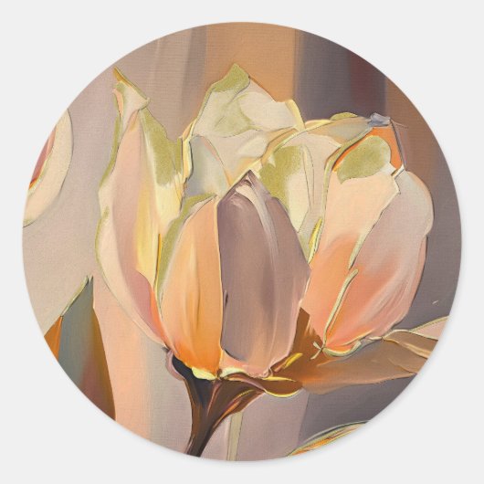 Stille Bloei – Abstracte Tulpen in Zachte Goud Ronde Sticker (Voorkant)
