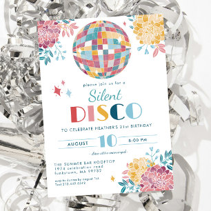 Stille Disco Feest 70's Thema Verjaardagsuitnodigi Kaart