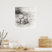 Stille Doorgang — Inkt Schilderkunst Wabi-Sabi Har Poster (Keuken)