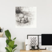 Stille Doorgang — Inkt Schilderkunst Wabi-Sabi Har Poster (Thuiskantoor)