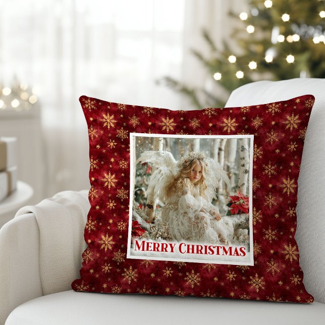 Stille Engel Rood Goud Kerstcadeau Kussen (Silent Angel Red Gold Christmas Gift Pillow)