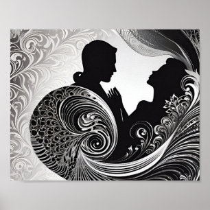 Stille Gelofte: Zwart & Wit Silhouet Liefdesverhaa Poster
