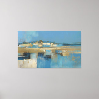 Stille Horizon in Blauw en Goud Canvas Afdruk