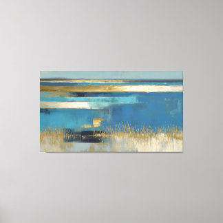 Stille Horizon in Goud en Blauw Canvas Afdruk