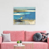 Stille Horizon in Goud en Blauw Canvas Afdruk (Insitu (Woonkamer))