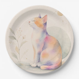 Stille Katze im Mondlicht – Aquarell Pappteller Papieren Bordje