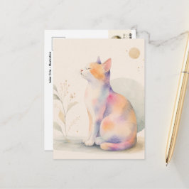 Stille Katze im Mondlicht – Aquarell Postkarte Briefkaart