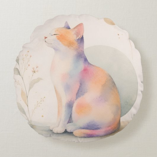 Stille Katze im Mondlicht Rond Kussen (Voorkant)