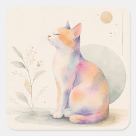Stille Katze im Mondlicht Vierkante Sticker