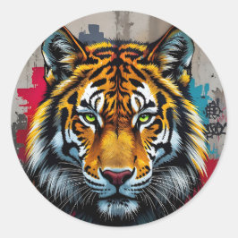 Stille Kracht – Tijger Graffiti Kunst Klassieke Ro Ronde Sticker