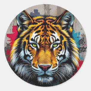 Stille Kracht – Tijger Graffiti Kunst Klassieke Ro Ronde Sticker