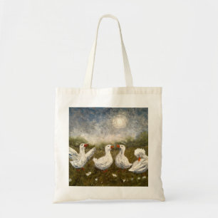 Stille Kwak: Witte Eend Sterrennacht Gans Tote Bag