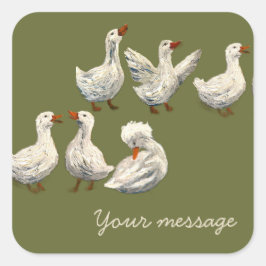 Stille Kwak: Witte Eend Sterrennacht Gans Vierkante Sticker