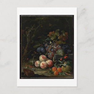 stille levenscyclus met vruchten, vruchten en inse briefkaart