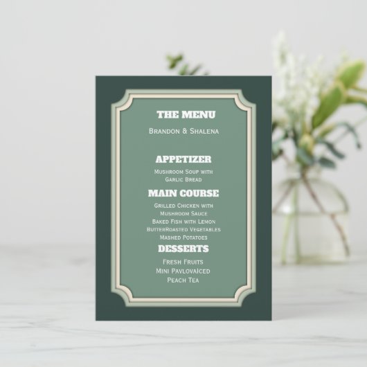 Stille Luxe: Minimalistische Emerald Crest  Menu (Staand voorkant)