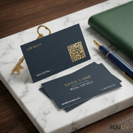 Stille Luxe Navy Goud Vastgoedmakelaar Minimalist Visitekaartje
