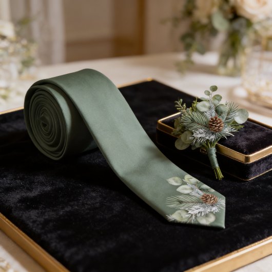 Stille Luxe Saliegroen Botanische Monogram Bruideg Stropdas