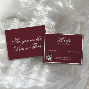 Stille Luxe Vintage Burgundy Trouw QR Code RSVP Kaartje