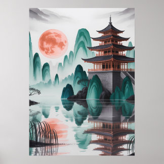Stille Maan boven de Jade Pagoda. Poster