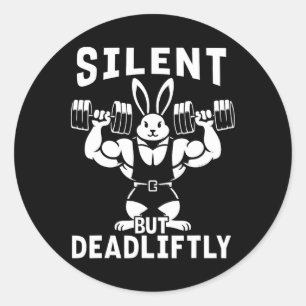 Stille maar dodelijke grappige konijn gewichtheffe ronde sticker