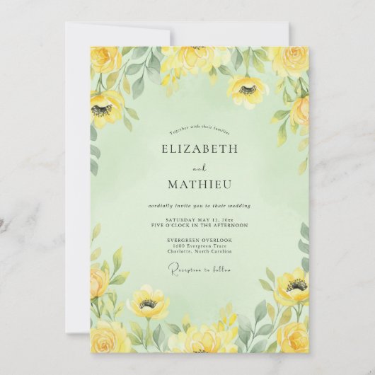 Stille Mint Ranunculus Eucalyptus Bruiloft Kaart (Voorkant)