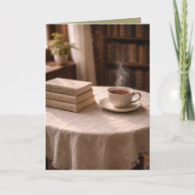 Stille Momenten: Ochtendthee en Boeken Kunstkaart