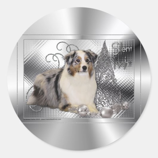 Stille Nacht - Australische Herder Ronde Sticker (Voorkant)