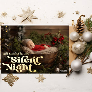 Stille Nacht Baby's Eerste Kerstmis Minimaal Retro Folie Feestdagenkaart