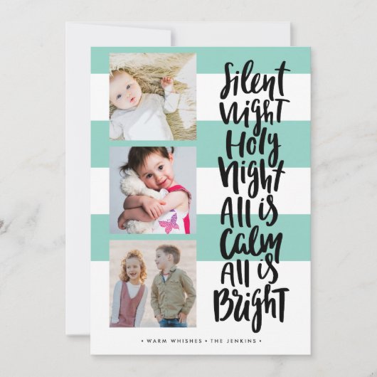Stille Nacht drie foto feestdagen Kerst | Mint Kaart (Voorkant)