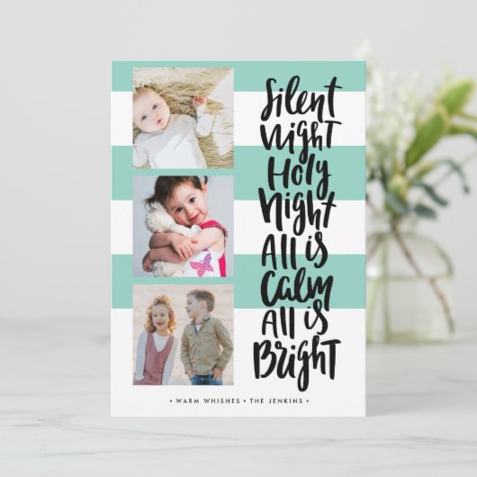 Stille Nacht drie foto feestdagen Kerst | Mint Kaart (Staand voorkant)