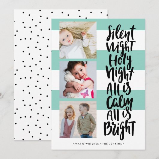 Stille Nacht drie foto feestdagen Kerst | Mint Kaart (Voorkant / Achterkant)