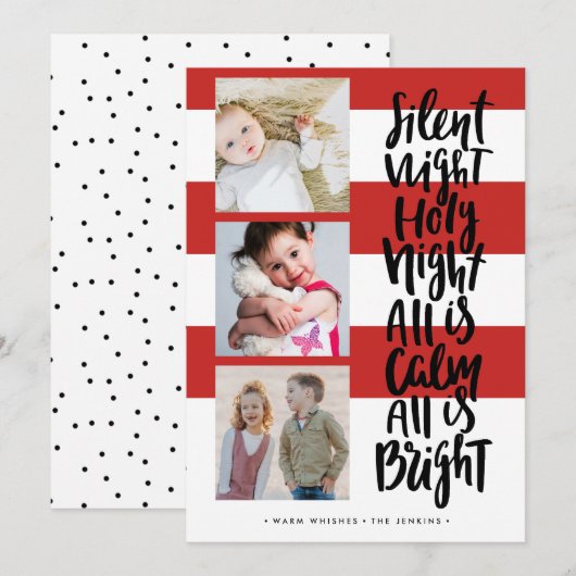 Stille Nacht drie foto feestdagen Kerst | Red Kaart (Voorkant / Achterkant)