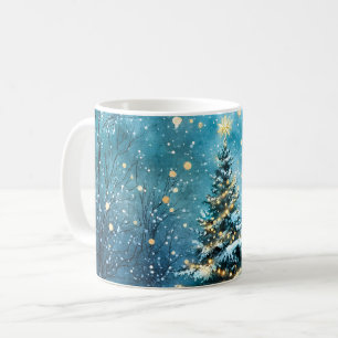 Stille Nacht Gloeiende Heldere Kerstmis Bos Boom Koffiemok
