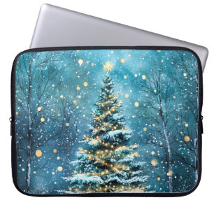 Stille Nacht Gloeiende Heldere Kerstmis Bos Boom Laptop Sleeve