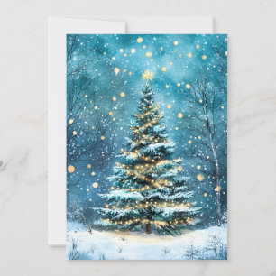 Stille Nacht Gloeiende Kerstboom Woud Feestdagenkaart