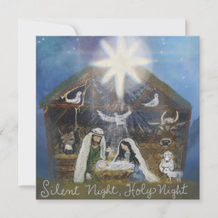 Stille Nacht, Heilige Nacht Kerststal scène Feestdagenkaart