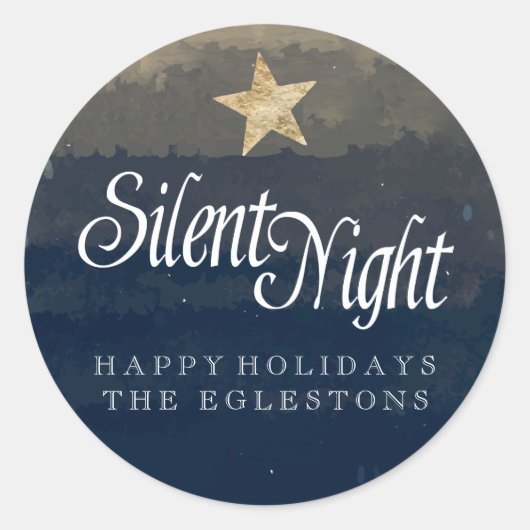 Stille Nacht, Heilige Nacht Waterverf Ronde Sticker (Voorkant)