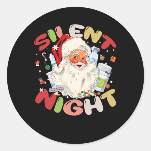 Stille Nacht IC Verpleegster Kerstmis Intensieve C Ronde Sticker (Voorkant)