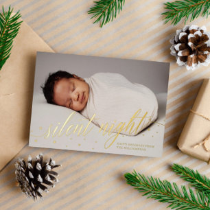 Stille Nacht Kerst Sneeuwvlokken Baby Foto Folie Feestdagenkaart