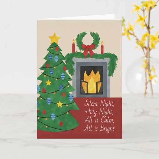 Stille Nacht Kerst Waterverf Kaart (Gele Bloem)