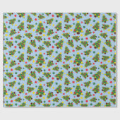 Stille Nacht Kerstbomen & Sterren Lichtblauw Cadeaupapier (Vlak)