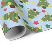 Stille Nacht Kerstbomen & Sterren Lichtblauw Cadeaupapier (Rol Hoek)