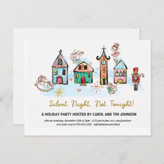 Stille nacht - kerstfeest pyjama uitnodiging (Voorkant / Achterkant)