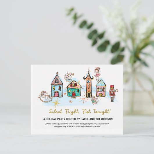 Stille nacht - kerstfeest pyjama uitnodiging (Staand voorkant)
