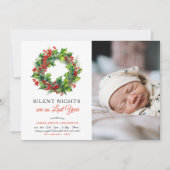 Stille Nacht Kerstfoto Baby Geboorte Aankondiging (Voorkant)