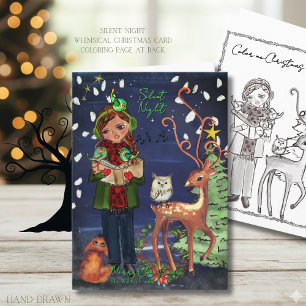Stille Nacht Kerstlied Meisje Bosdieren  Feestdagen Kaart