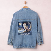 Stille Nacht Kerstmis Sneeuw Scene Schuur Uil Denim Jacket (Hangar)