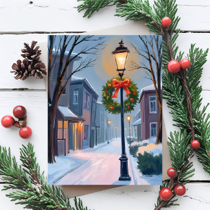 Stille Nacht   Kerststad Krans Watercolor Feestdagenkaart