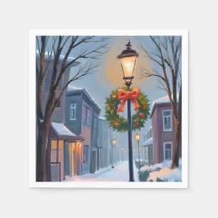 Stille Nacht   Kerststad Krans Watercolor Servet