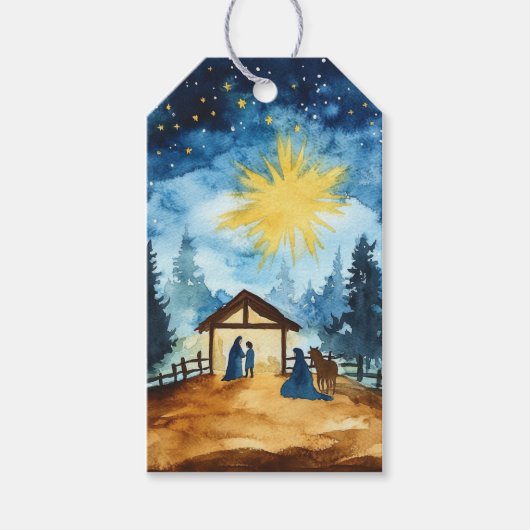 Stille nacht kerststal cadeaulabel (Voorkant)